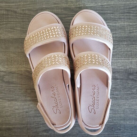 Skechers Foamies Footsteps Glam Party Rhinestone Sandals Blush Pink Sz Womens 8 - Picture 5 of 11